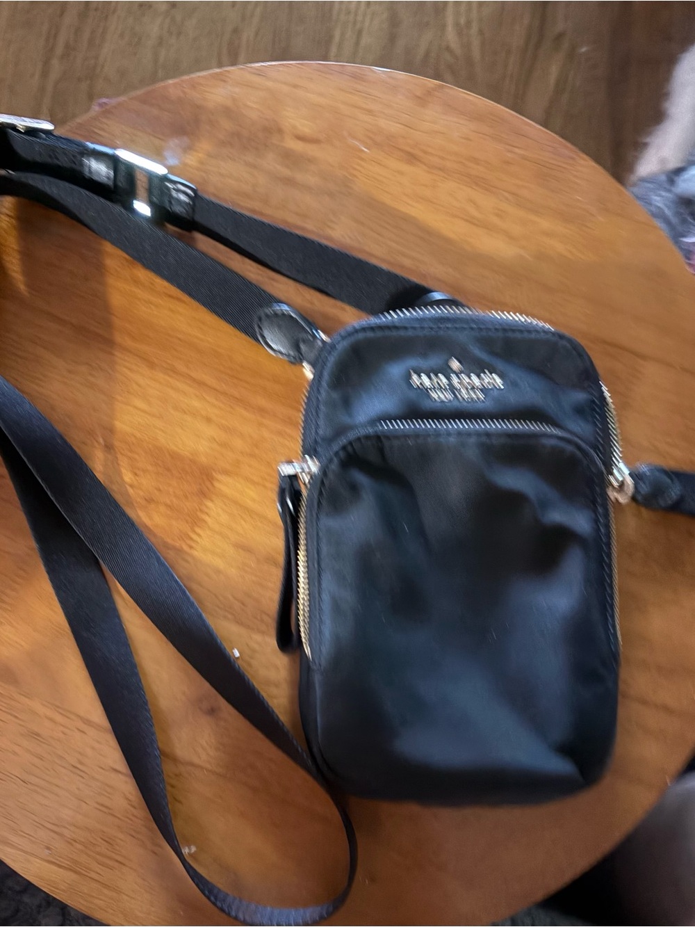 kate spade black nylon crossbody belt bag with gold logo